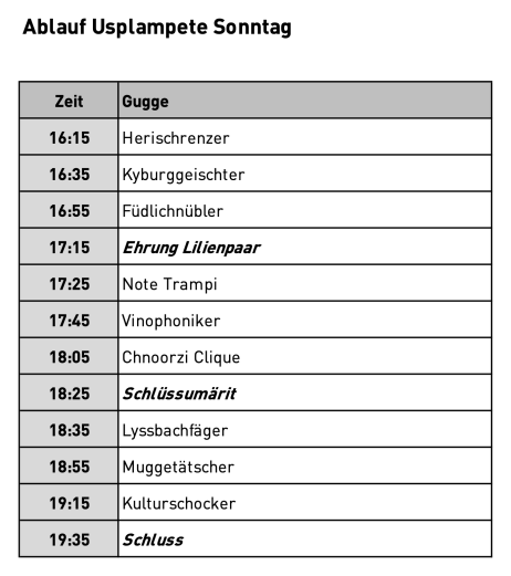 Rundlaufplan Sonntag